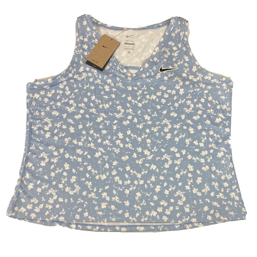 Nike Court Dri-FIT Blue White Floral Victory Tank Top XL DA4734-468 NWT Women